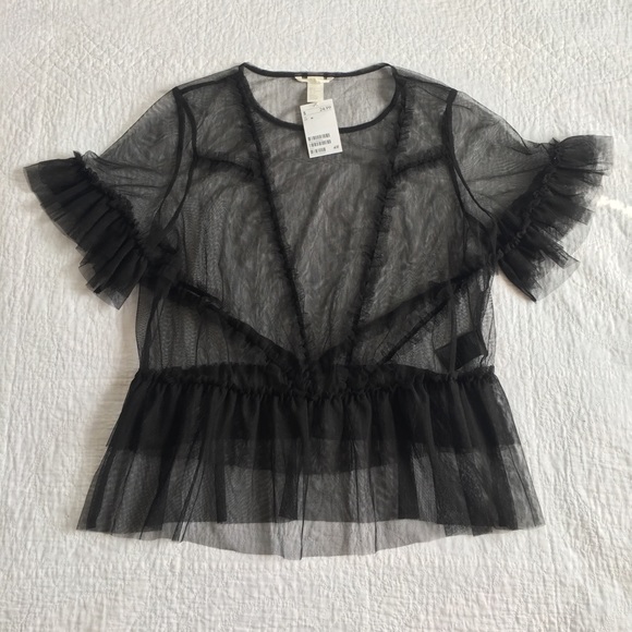H&M Sheer Mesh Top Black NWT - Picture 1 of 4